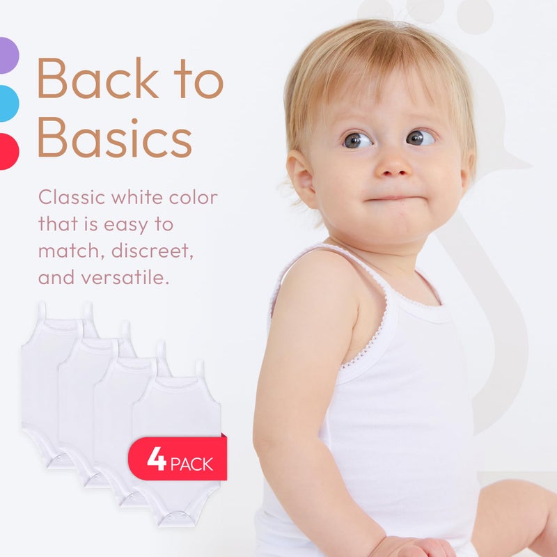 Feathers Tank Top Baby Girl Undershirts - Super Soft One-Piece Toddler Bodysuit (4 Pack) (White) (White, 18M) - Image 4