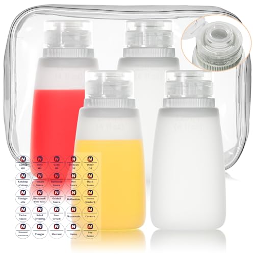 Nacxbwer Condiment Squeeze Bottles for Ketchup Hot Sauce Liquids Oil with Caps for Condensed Milk and Mustard Salad Dressing Dispenser Silicone Bottles (Translucent, 4 oz * 4 Pack) - Image 1