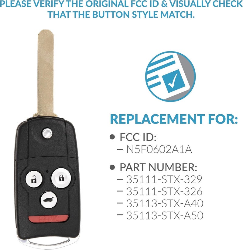 Keyless2Go Replacement 4 Button Flip Remote Key for Acura N5F0602A1A - Image 4