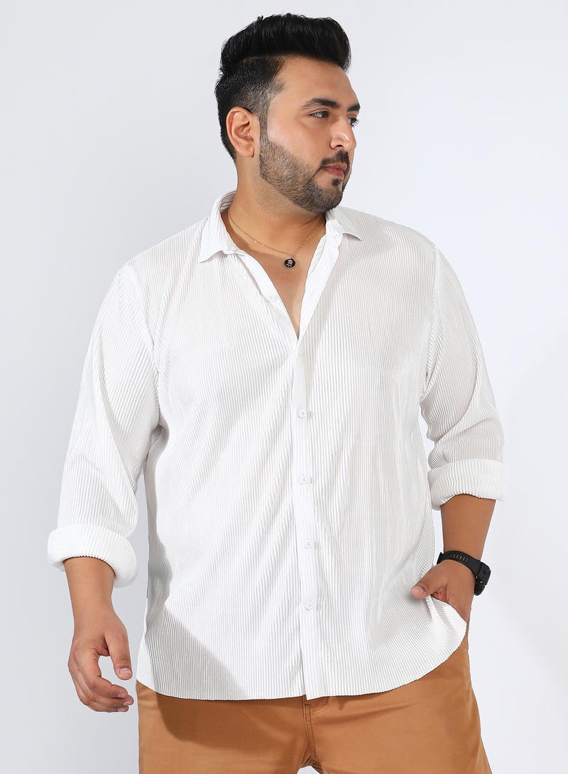 Instafab Plus Men's Chalk White Pleat-Creased Shirt - Image 1