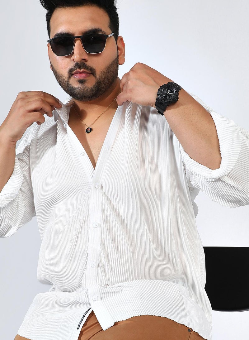 Instafab Plus Men's Chalk White Pleat-Creased Shirt - Image 2