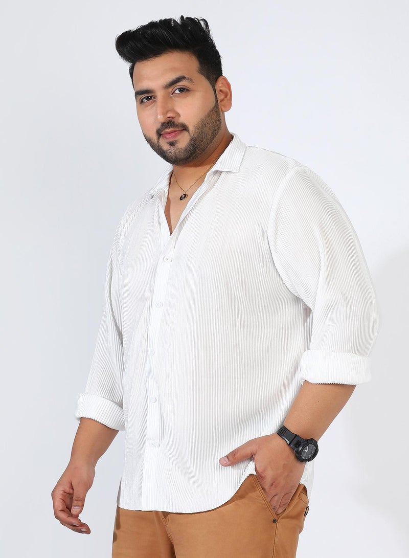 Instafab Plus Men's Chalk White Pleat-Creased Shirt - Image 3