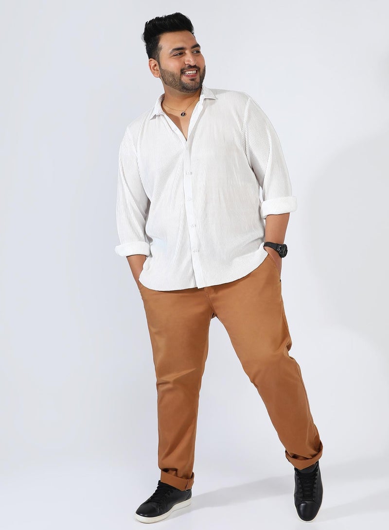 Instafab Plus Men's Chalk White Pleat-Creased Shirt - Image 5