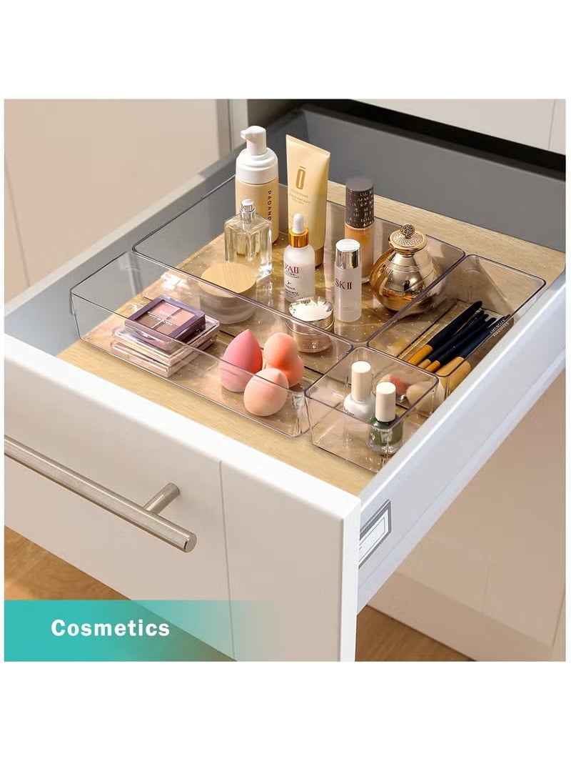ULHYC Clear Plastic Desk Drawer Organizers Trays 16 Pcs Set Storage Bins Dividers for Bathroom Bedroom Dresser Makeup Kitchen Utensil Office Daily Use - Image 5