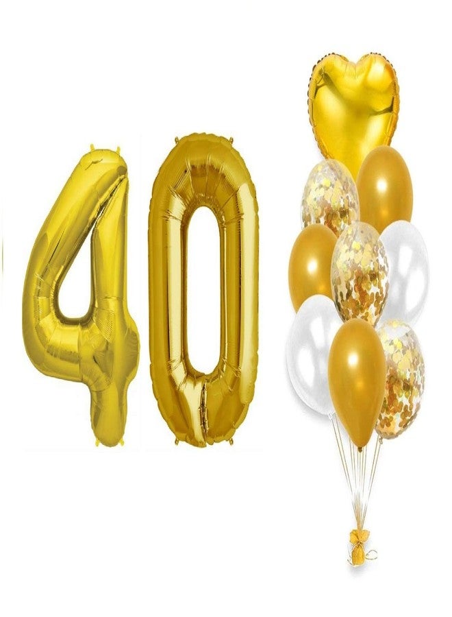 Balloonistics Gold 40th Birthday Decorations Gold Number Foil Balloon(16 Inches) and Confetti - Image 1
