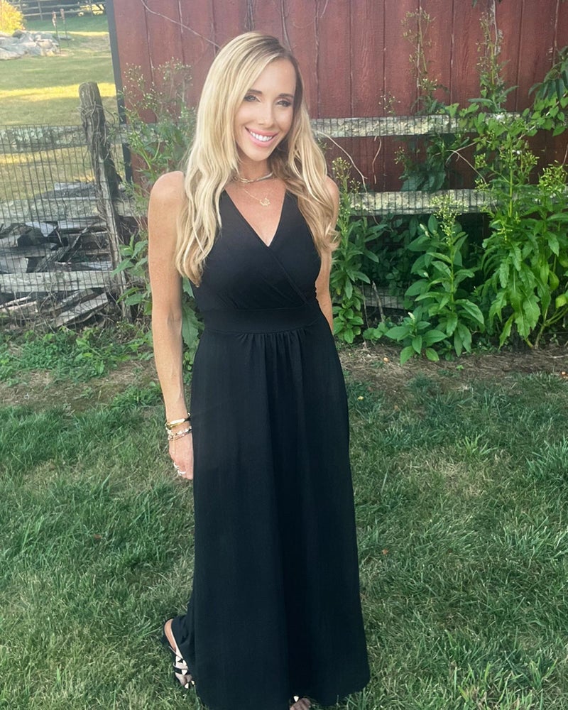 AUSELILY Women's Sleeveless Formal Dress Deep V Neck Loose Plain Cocktail Long Maxi Dresses with Pockets 2026 New Black M - Image 3