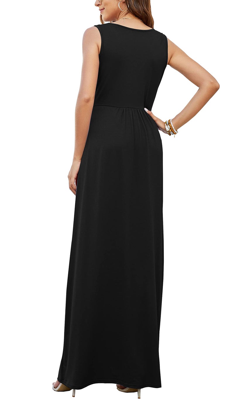 AUSELILY Women's Sleeveless Formal Dress Deep V Neck Loose Plain Cocktail Long Maxi Dresses with Pockets 2026 New Black M - Image 4