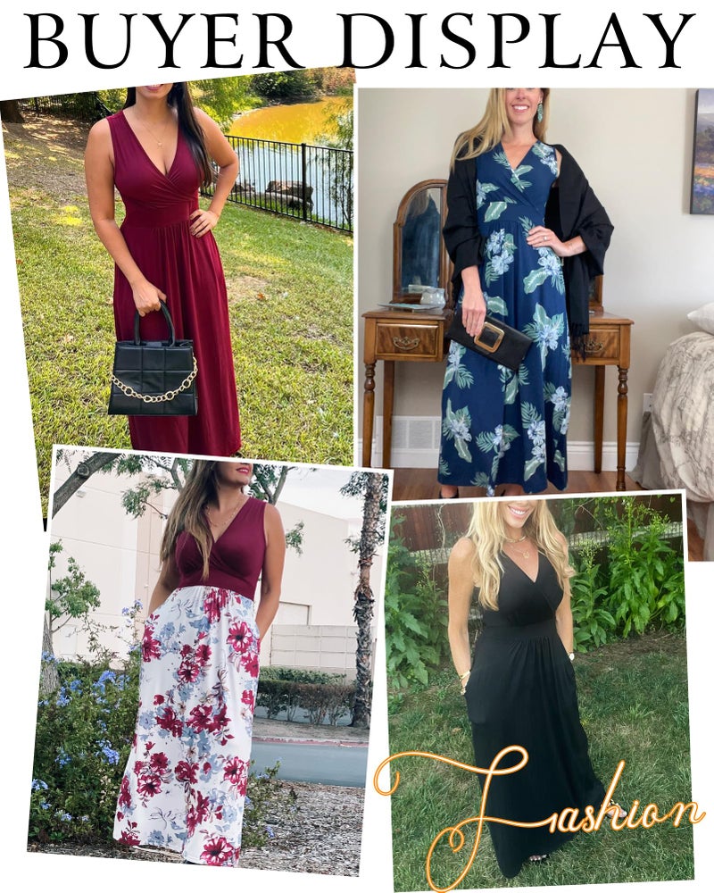 AUSELILY Women's Sleeveless Formal Dress Deep V Neck Loose Plain Cocktail Long Maxi Dresses with Pockets 2026 New Black M - Image 5