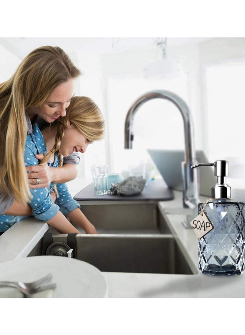SYOSI - Diamond Design Glass Soap Dispenser, with 304 Rust Proof Stainless Steel Soap Pump, 12 Ounce Kitchen Soap Dispenser for Bathroom, Hand Soap, Dish Soap, Lotion Shower, Diamond Hand Sanitizer Bottle - Image 1