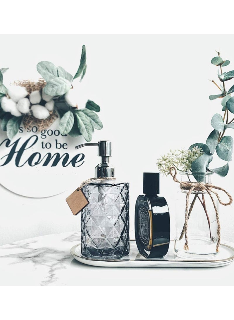 SYOSI - Diamond Design Glass Soap Dispenser, with 304 Rust Proof Stainless Steel Soap Pump, 12 Ounce Kitchen Soap Dispenser for Bathroom, Hand Soap, Dish Soap, Lotion Shower, Diamond Hand Sanitizer Bottle - Image 1