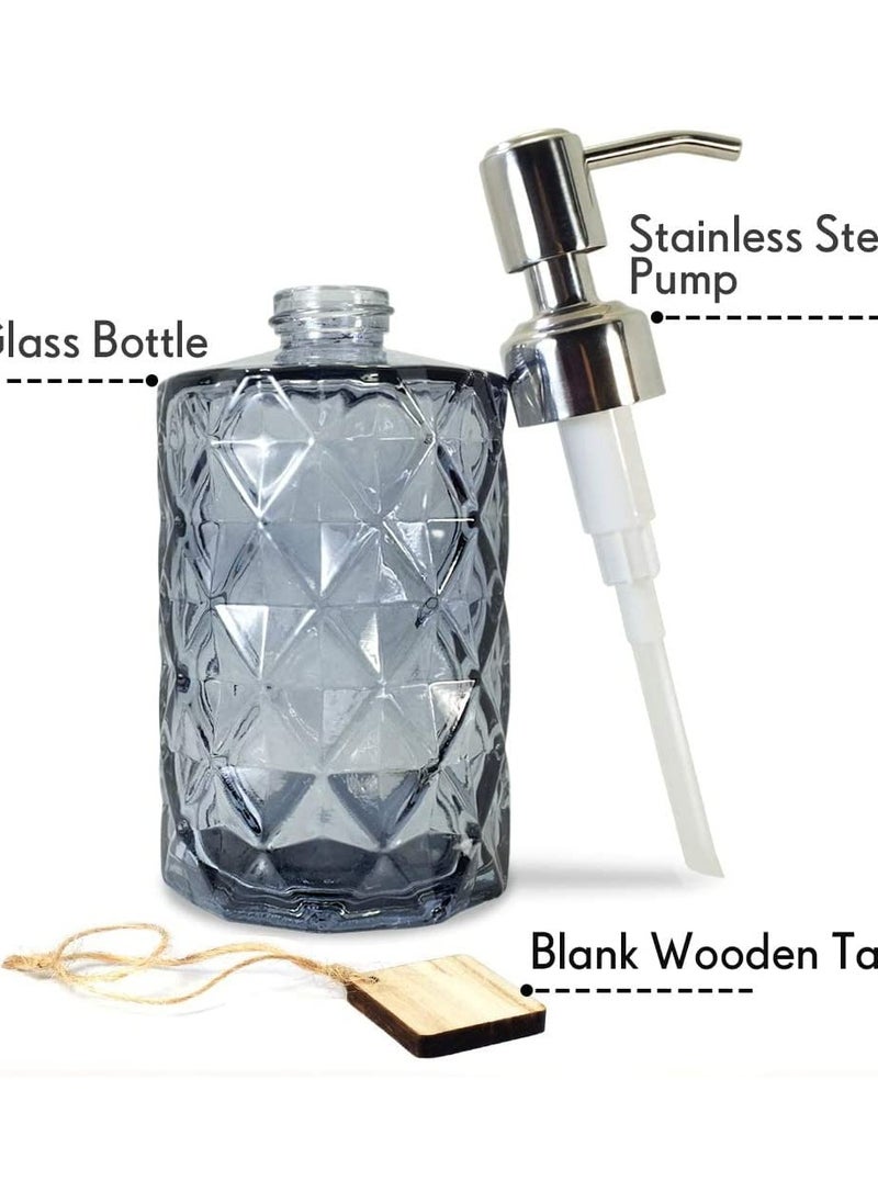 SYOSI - Diamond Design Glass Soap Dispenser, with 304 Rust Proof Stainless Steel Soap Pump, 12 Ounce Kitchen Soap Dispenser for Bathroom, Hand Soap, Dish Soap, Lotion Shower, Diamond Hand Sanitizer Bottle - Image 1
