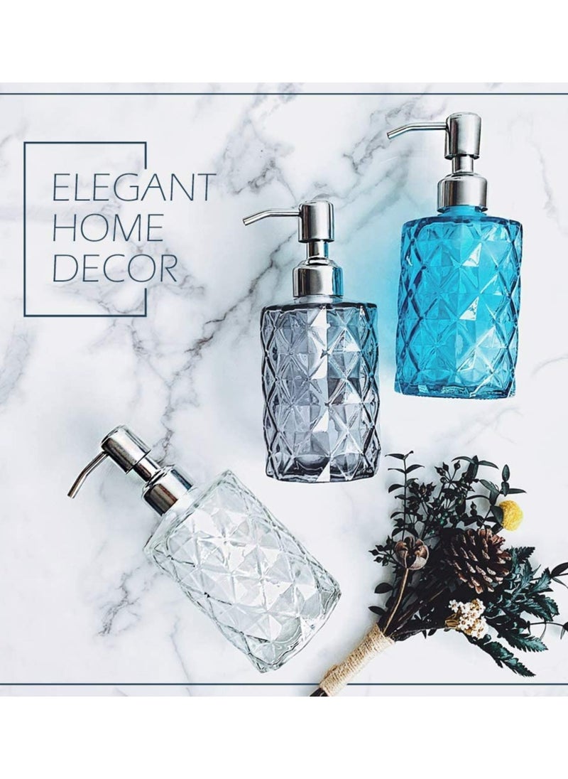 SYOSI - Diamond Design Glass Soap Dispenser, with 304 Rust Proof Stainless Steel Soap Pump, 12 Ounce Kitchen Soap Dispenser for Bathroom, Hand Soap, Dish Soap, Lotion Shower, Diamond Hand Sanitizer Bottle - Image 1
