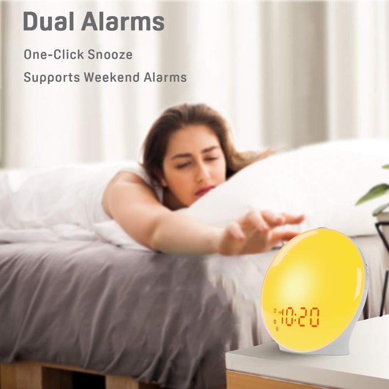 Jall Wake Up Light Sunrise Alarm Clock for Kids, Heavy Sleepers, Bedroom, with Sunrise Simulation, Sleep Aid, Dual Alarms, FM Radio, Snooze, Nightlight, Daylight, 7 Colors, 7 Natural Sounds, Ideal for Gift - Image 5