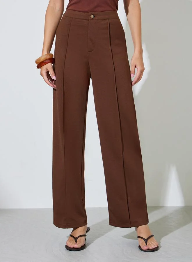 ستايلي Brown High Rise Straight Leg Trousers