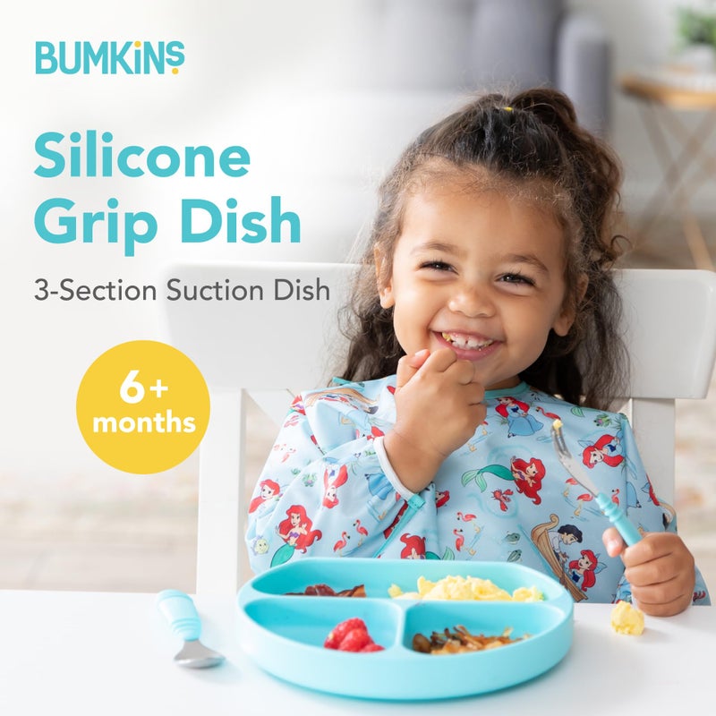 Bumkins Silicone Grip Dish, Suction Plate, Divided Plate, Baby Toddler Plate, BPA Free, Microwave Dishwasher Safe , Blue-GD, 1 Count - Image 2
