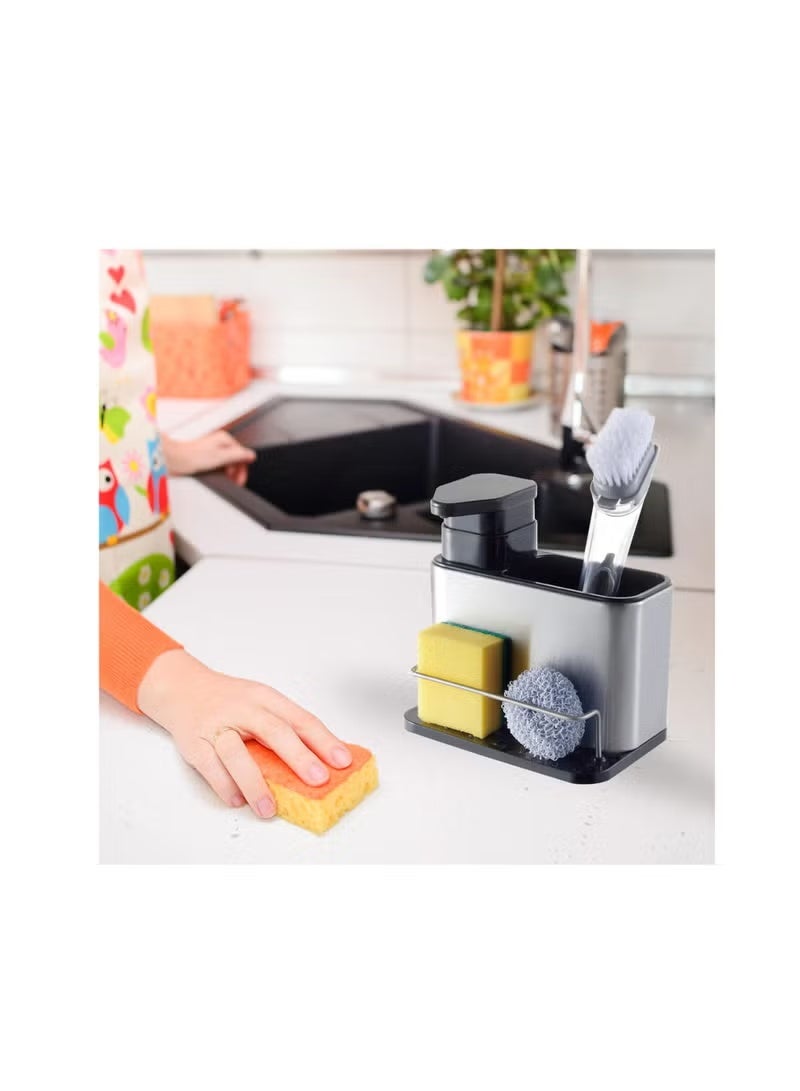 Kitchen Sink Caddy With Liquid Soap Dispenser – 340ml Kitchen Soap Dispenser – Lightweight and Sturdy – Non-Slip Base – Simple Water Drainage System – Elegant Kitchen Organiser For Cleaning Supplies - Image 2