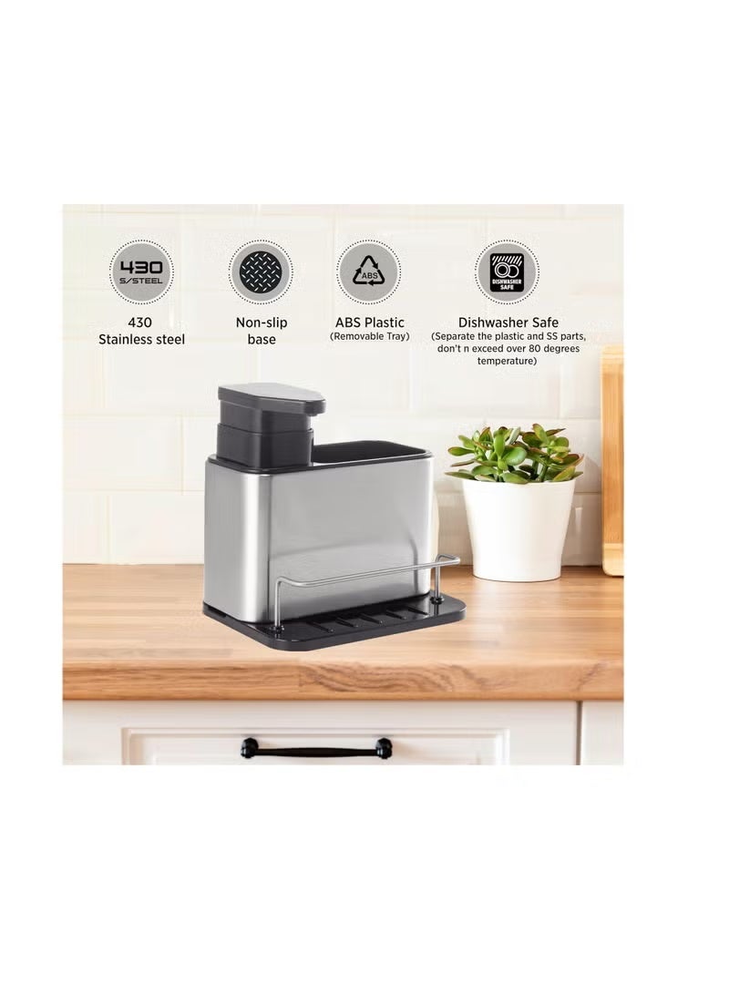 Kitchen Sink Caddy With Liquid Soap Dispenser – 340ml Kitchen Soap Dispenser – Lightweight and Sturdy – Non-Slip Base – Simple Water Drainage System – Elegant Kitchen Organiser For Cleaning Supplies - Image 3