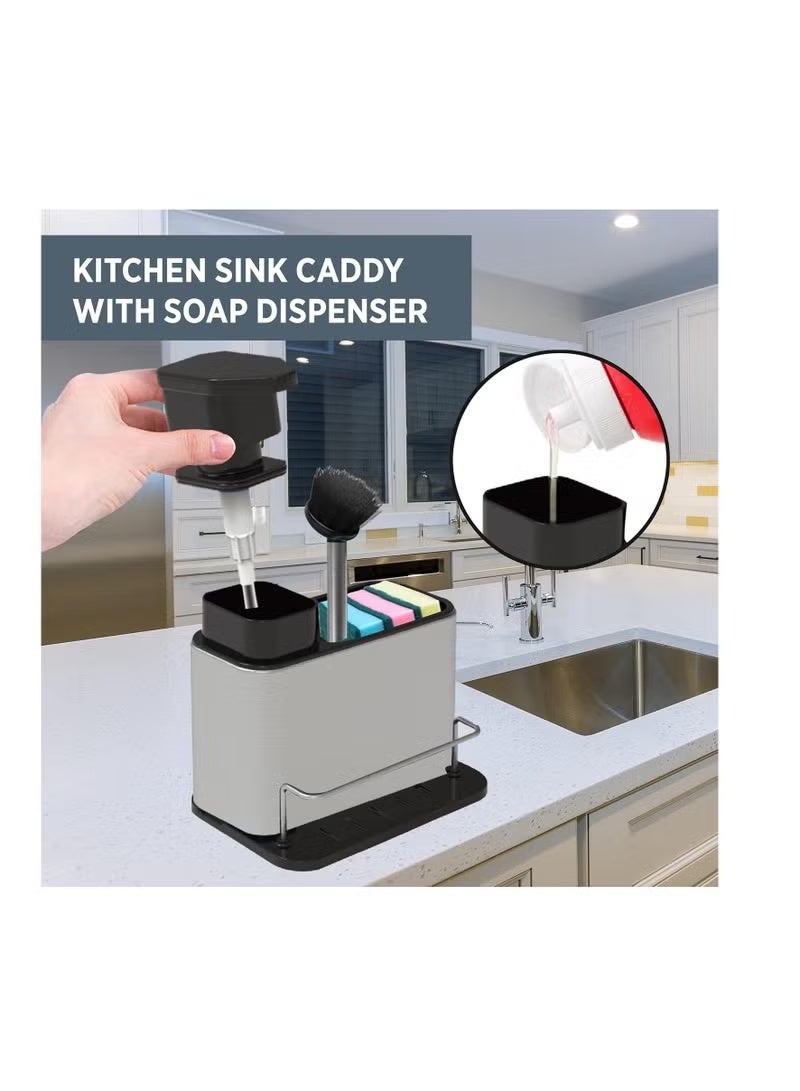 Kitchen Sink Caddy With Liquid Soap Dispenser – 340ml Kitchen Soap Dispenser – Lightweight and Sturdy – Non-Slip Base – Simple Water Drainage System – Elegant Kitchen Organiser For Cleaning Supplies - Image 4