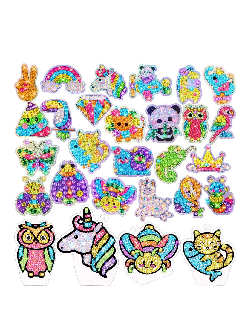 SOLARAE Children's Diamond Painting Kit, 24 Pieces Cartoon Animal Unicorn 5D Diamond Painting Stickers Puzzle DIY Painting Tools Suitable for Children Arts and Crafts Diamond Art Craft Stickers - Image 1