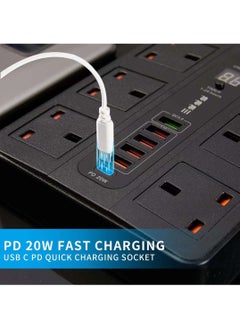 Pama BKL-11 Universal Extension Cord With 6 Universal Sockets, 5 USB ports, 1 PD Ports and 2 Meter Multicolour  - Image 3