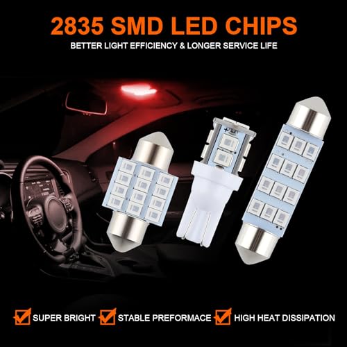 iFunyLED 24 Pieces Dome Light LED Car Interior Bulb Kit Set 194 T10 DE3175 578 31mm 42mm Bulbs Interior Replacement Lights for Car Map License Plate Door Side Marker Cornering Trunk Light - Red - Image 2