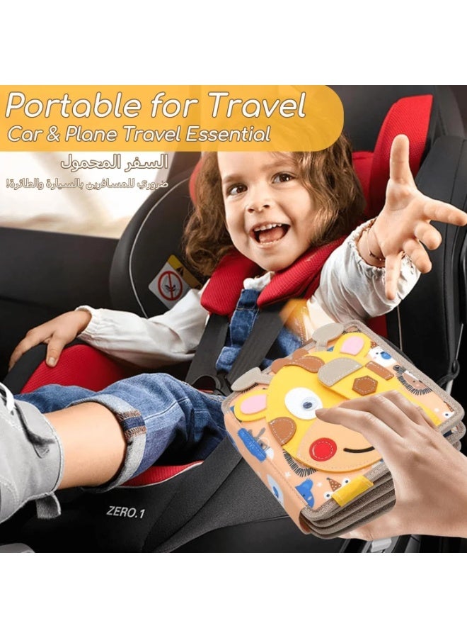 أجريون كتاب مشغول للأطفال الصغار 1-3، لوح مشغول للصغار كتاب هادئ من اللباد للرضيع، أنشطة تعلم ما قبل المدرسة لعبة حسية تعليمية هدية للأطفال (زرافة) - Image 5