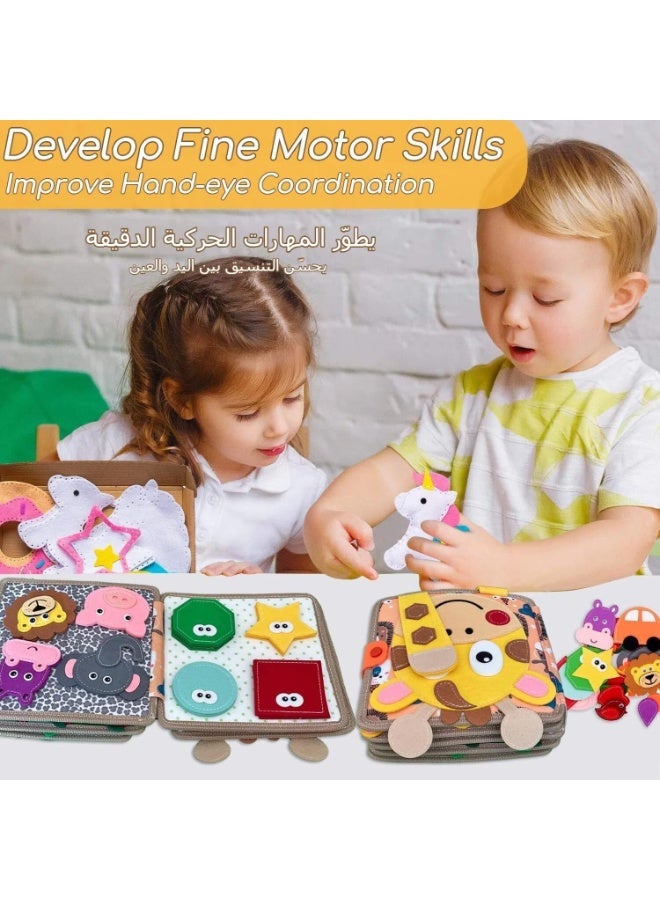 أجريون كتاب مشغول للأطفال الصغار 1-3، لوح مشغول للصغار كتاب هادئ من اللباد للرضيع، أنشطة تعلم ما قبل المدرسة لعبة حسية تعليمية هدية للأطفال (زرافة) - Image 4