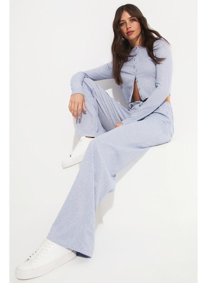 JUNE Women Viscose Blend Button Detailed Blouse Trouser Set Blue - Image 2