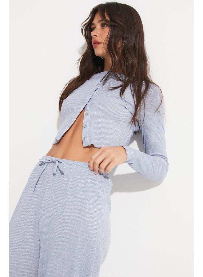 JUNE Women Viscose Blend Button Detailed Blouse Trouser Set Blue - Image 3