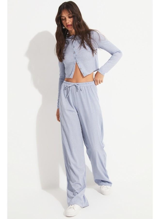 JUNE Women Viscose Blend Button Detailed Blouse Trouser Set Blue - Image 4