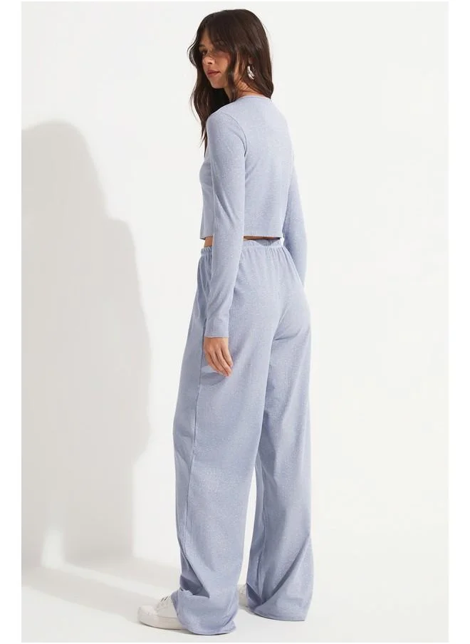 JUNE June Women Viscose Blend Button Detailed Blouse Trouser Set Blue
