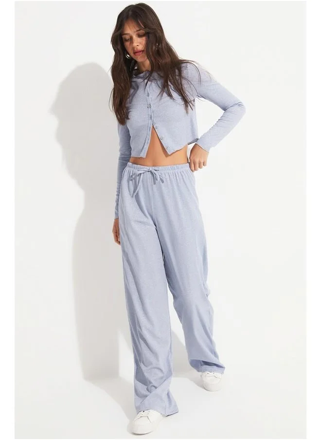 JUNE June Women Viscose Blend Button Detailed Blouse Trouser Set Blue