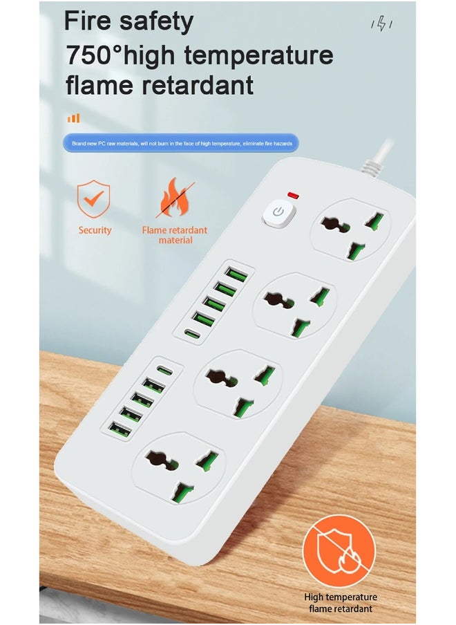 NIBEMINENT Power Socket With 4 Universal Socket And USB Type-C Port Multiprise Network Filter Power Strip With 2M Extension Cord Safety Button  - Image 3