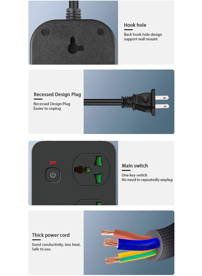 NIBEMINENT Power Socket With 4 Universal Socket And USB Type-C Port Multiprise Network Filter Power Strip With 2M Extension Cord Safety Button  - Image 5