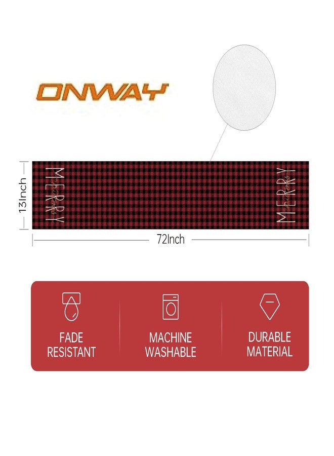 ONWAY مفرش طاولة منقوش بنقشة الجاموس باللونين الأحمر والأسود والذهبي، مثالي لفصل الشتاء وعيد الميلاد، لتزيين طاولة المطبخ أو غرفة الطعام أو طاولة المنزل الريفي، مناسب للاستخدام الداخلي والخارجي، مقاس 13 × 72 بوصة. - Image 5