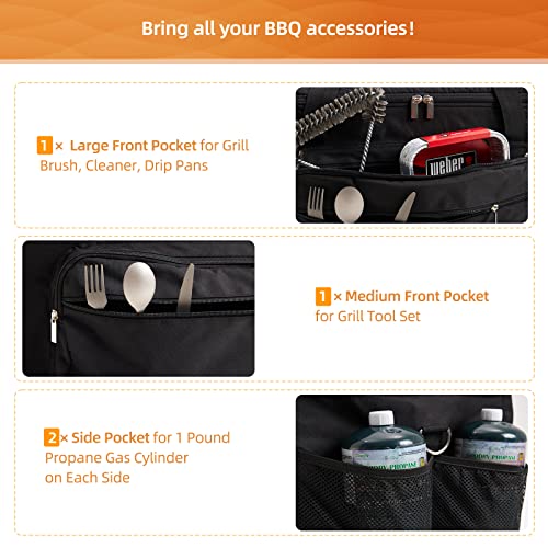 NOELIFE Padded Carry Bag for Weber Q1200 Q1000 Q1400 Liquid Propane Grill, 600D Water-Resistant Outdoor BBQ Grilling Carrying Case for Weber Q1200, Black (Bag Only) - Image 5