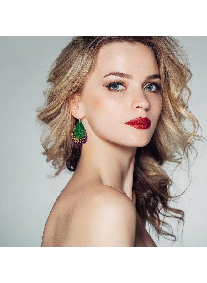 INENIMARTJ Mardi Gras Earrings For Women, Multilayer Patchwork Leather Earrings, Carnival Theme Pattern Printed Faux Leather Earrings, Mardi Gras Dangle Earrings For Holiday Mardi Gras (A) - Image 5