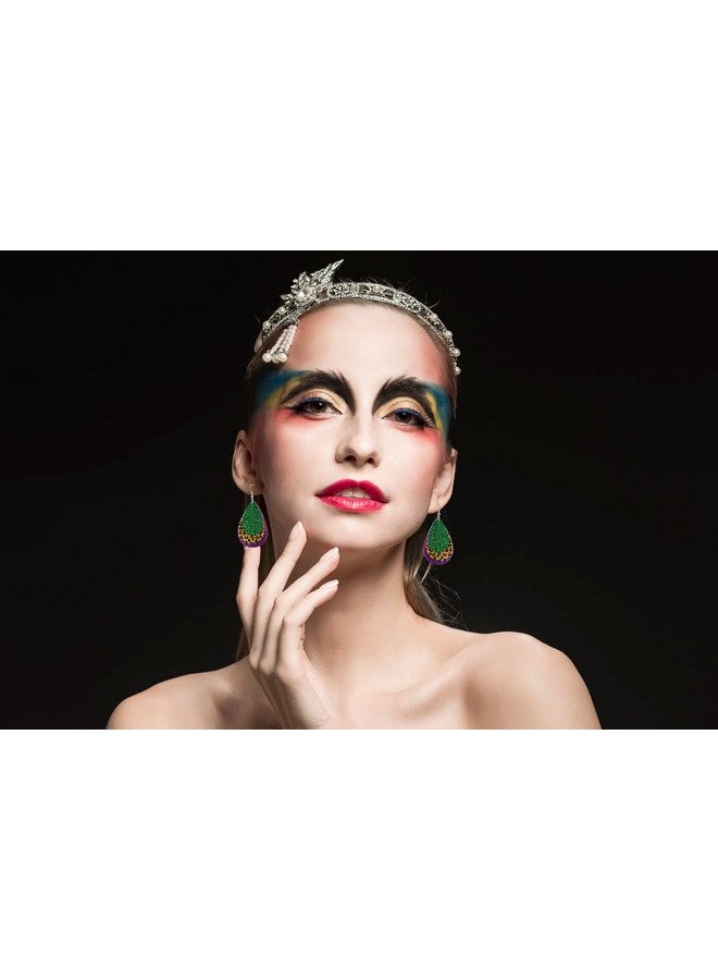 INENIMARTJ Mardi Gras Earrings For Women, Multilayer Patchwork Leather Earrings, Carnival Theme Pattern Printed Faux Leather Earrings, Mardi Gras Dangle Earrings For Holiday Mardi Gras (A) - Image 3