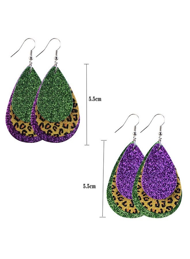 INENIMARTJ Mardi Gras Earrings For Women, Multilayer Patchwork Leather Earrings, Carnival Theme Pattern Printed Faux Leather Earrings, Mardi Gras Dangle Earrings For Holiday Mardi Gras (A) - Image 4