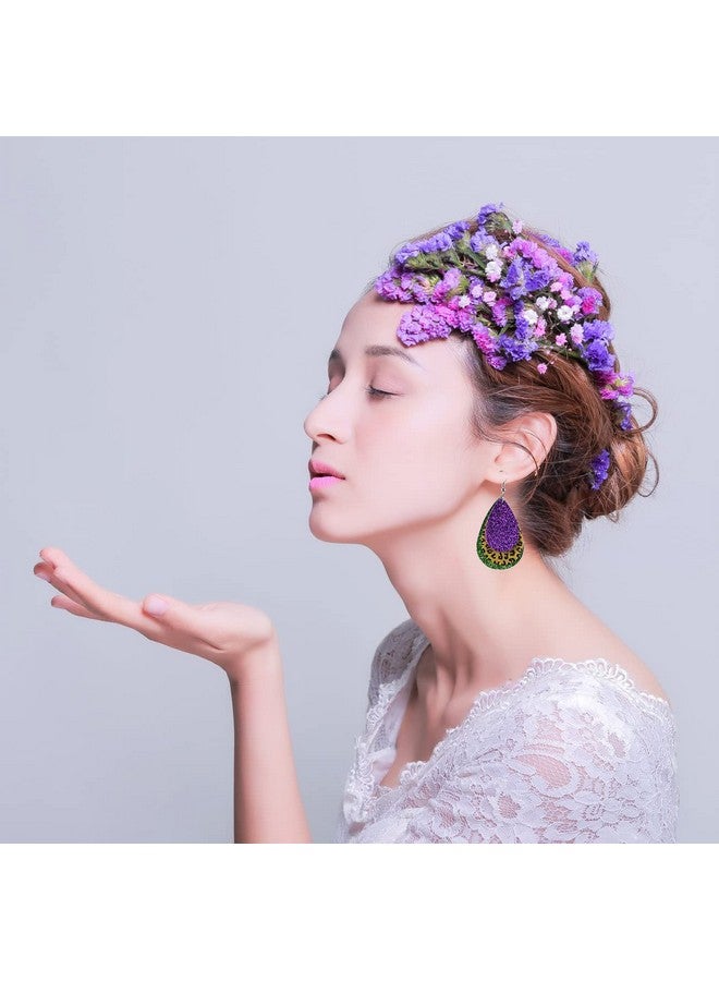 INENIMARTJ Mardi Gras Earrings For Women, Multilayer Patchwork Leather Earrings, Carnival Theme Pattern Printed Faux Leather Earrings, Mardi Gras Dangle Earrings For Holiday Mardi Gras (A) - Image 2