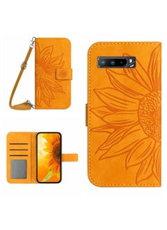 HuHa Case Cover For Asus ROG Phone 3 ZS661KS Skin Feel Sun Flower Pattern Flip Leather Phone Case with Lanyard Yellow 