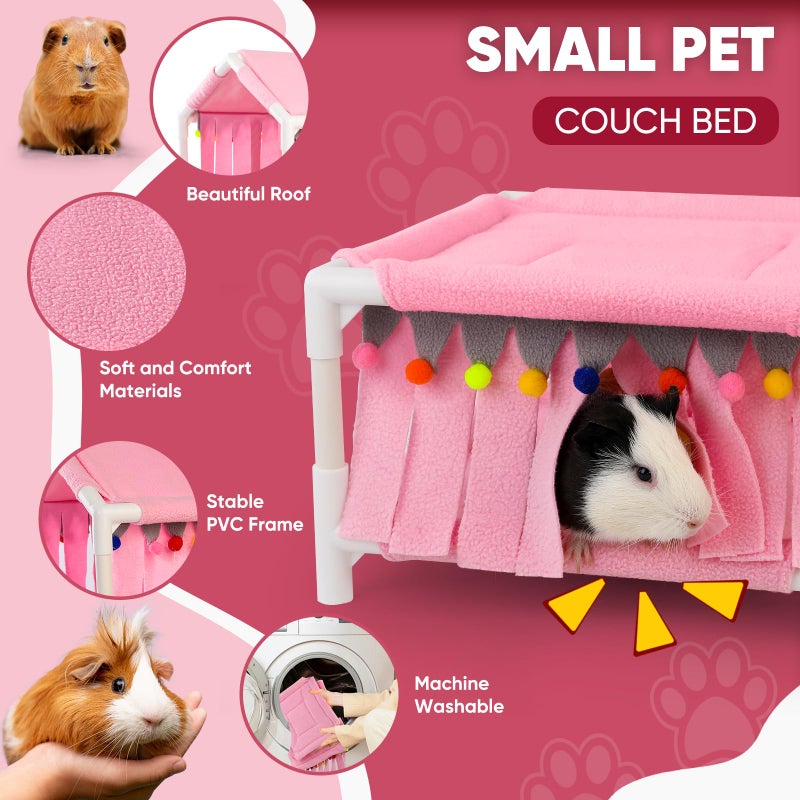 ONEJU Guinea Pig Loft Bed - Small Pet Bunk Bed, Guinea Pig Hammock with Fleece Forest Hideout, Ideal for Rabbits, Ferrets and Chinchillas, Pink - Image 4
