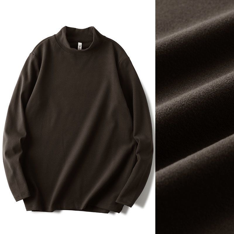 Mens Warm Velvet Turtleneck Baselayer T-Shirt Dark brown - Image 1