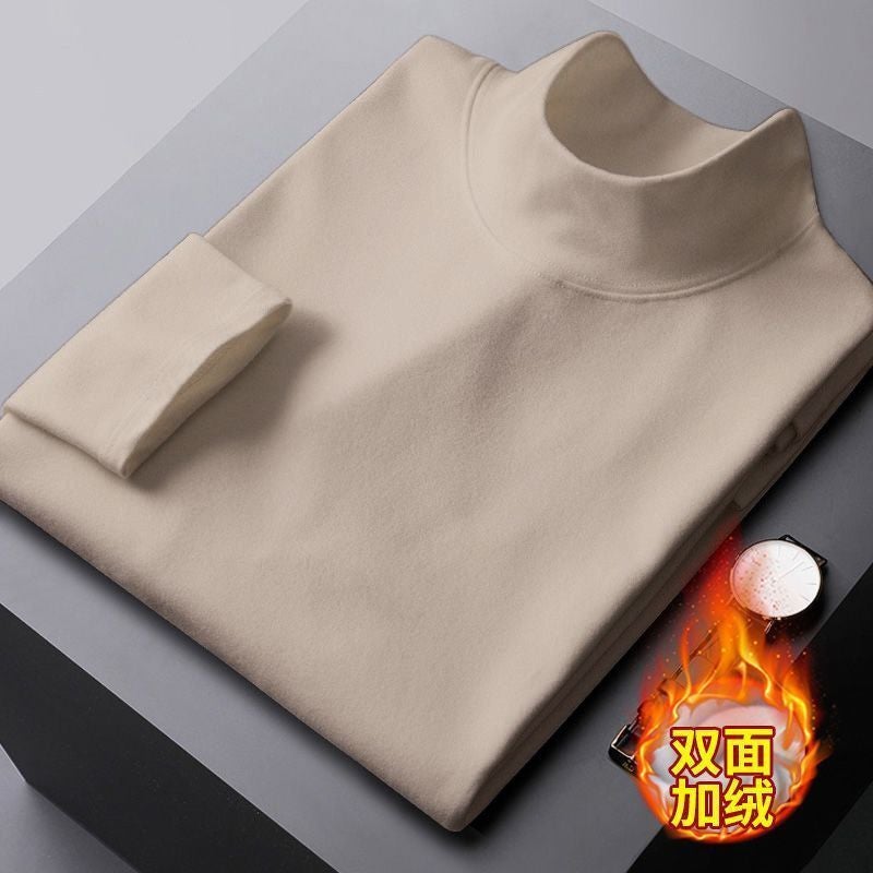Mens Warm Velvet Turtleneck Baselayer T-Shirt Dark brown - Image 2