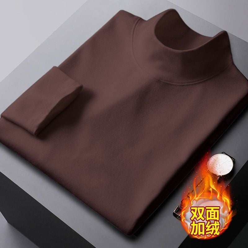 Mens Warm Velvet Turtleneck Baselayer T-Shirt Dark brown - Image 3