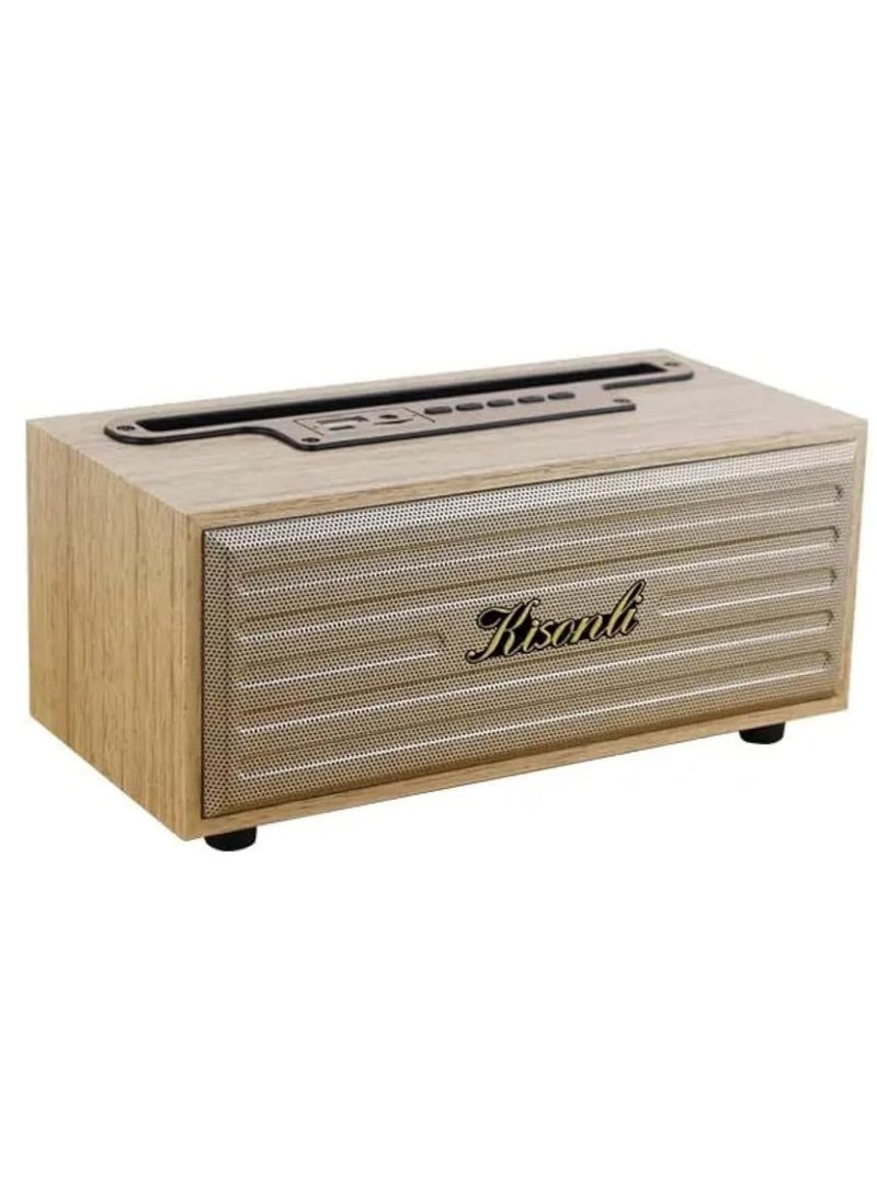 Kisonli - Kisonli G12A Bluetooth Speaker 8W – 1200mAh – FM/AUX/TF card/USB | Brown Wood - Image 1