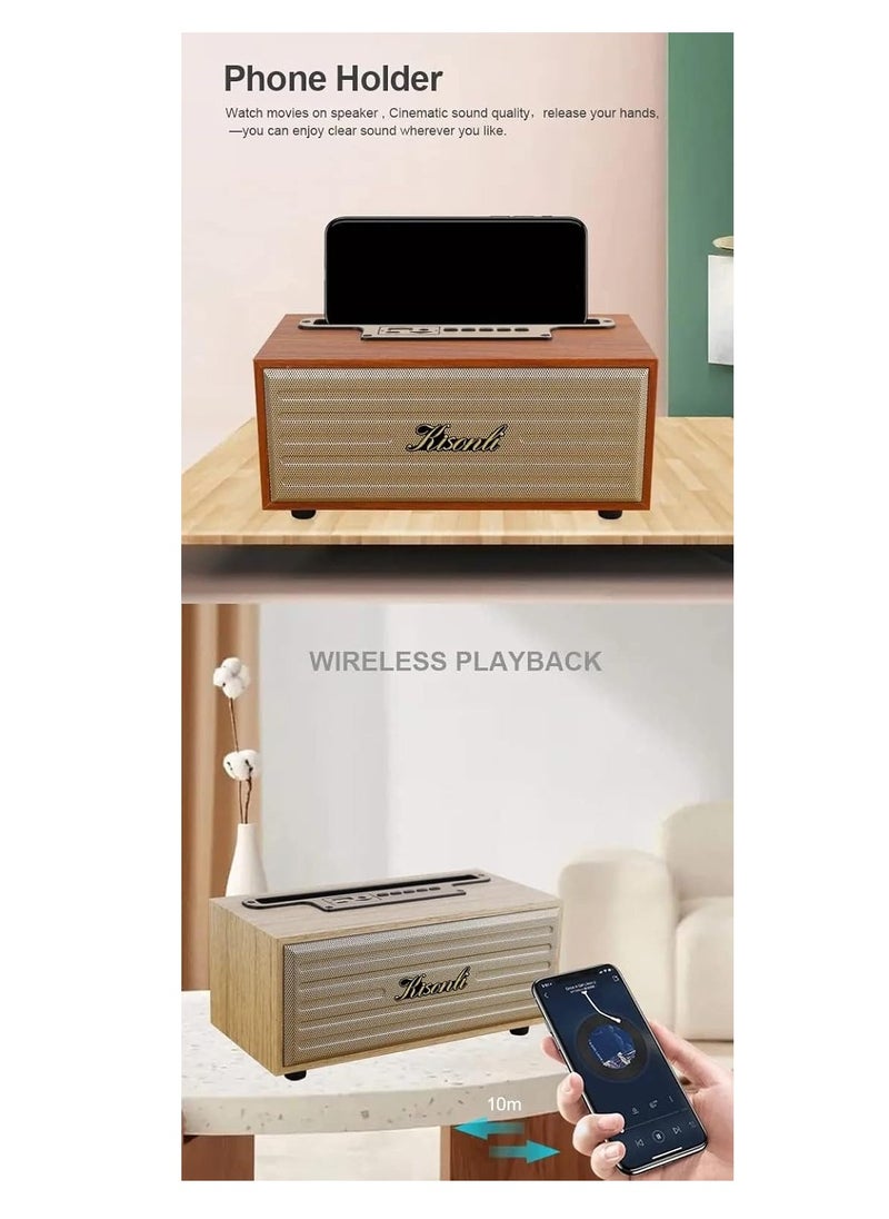 Kisonli - Kisonli G12A Bluetooth Speaker 8W – 1200mAh – FM/AUX/TF card/USB | Brown Wood - Image 1