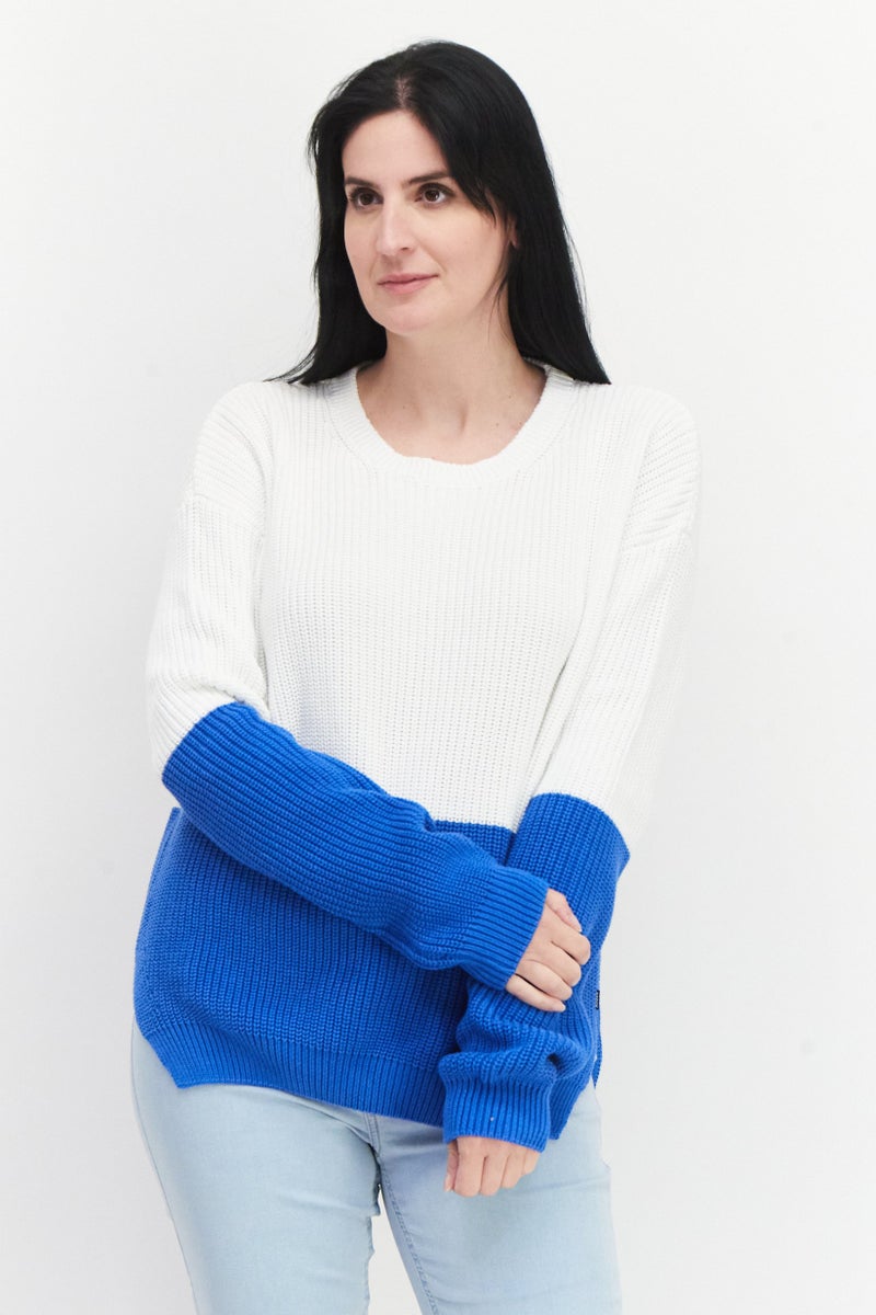 Aigle Women Crew Neck Two Tone Sweater, Blue - Image 1