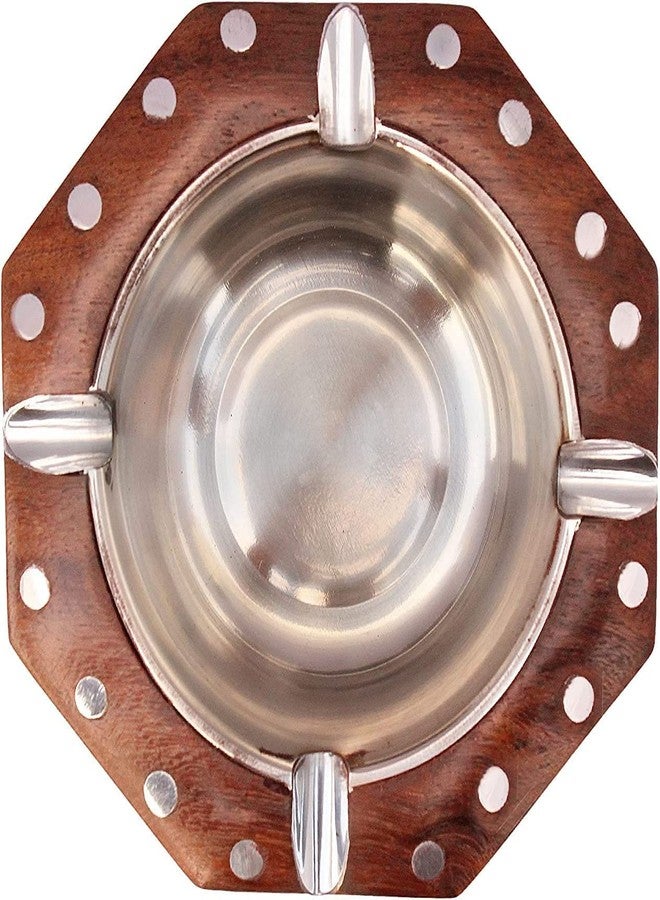 GURU JEE Wooden Ashtray for Home, Office And Car Gifts Octagonal with Steel Inlaid (Design 1) - Image 2