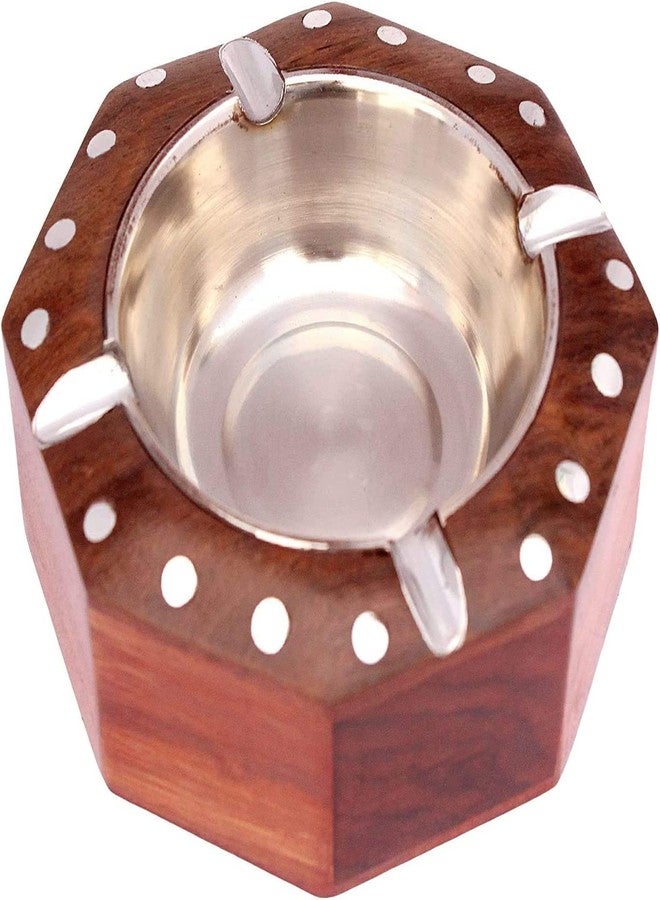 GURU JEE Wooden Ashtray for Home, Office And Car Gifts Octagonal with Steel Inlaid (Design 1) - Image 1